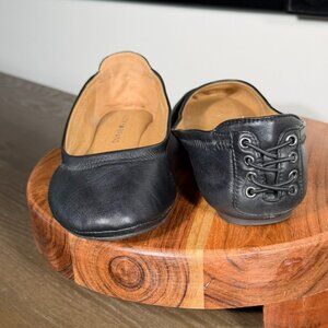 Lucky Brand Black Leather Flats Size 7 | Lace-Up Back Ballet Flats